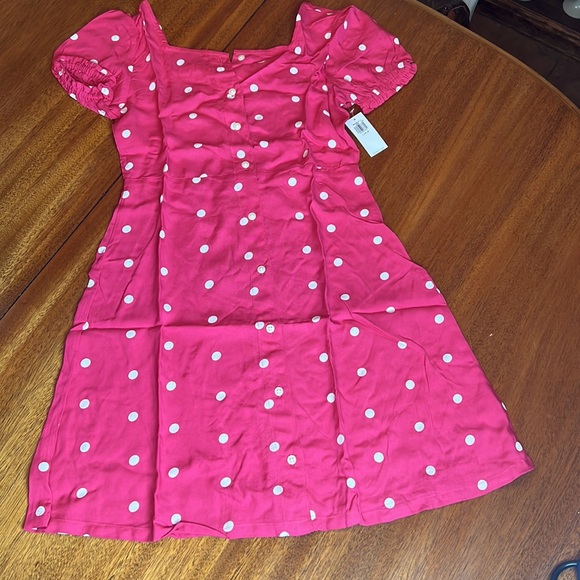 Pink and white poke a dot puff sleeve fit and flare dress, size L - 10-12 girls - Picture 4 of 9